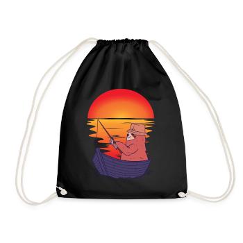 Sloth, Angler, Boat, Fishing, Sunset, Ahoy - Drawstring Bag - black - Front
