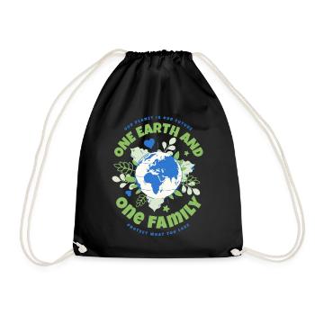 One Earth And One Family Earth Day - Drawstring Bag - black - Front