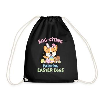 cute dogs for easter corgi - Drawstring Bag - black - Front