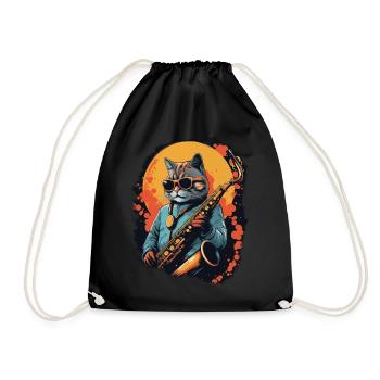 Chat drôle jouant de la musique de saxophone - Sac de sport léger - noir - Devant