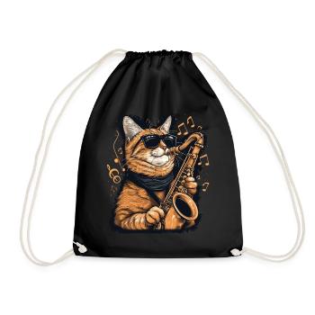 Chat drôle jouant des notes de musique de saxophone graphique - Sac de sport léger - noir - Devant