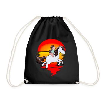 Rider, Horse, Children, Sunset, Ride, Steed - Drawstring Bag - black - Front