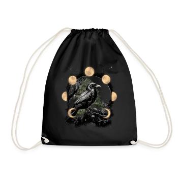 Dark Raven Crow Magic Moon Horror Halloween - Drawstring Bag - black - Front