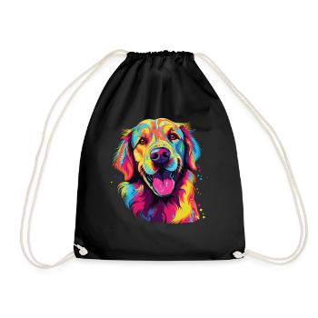 Watercolor Colorful Golden Retriever - Drawstring Bag - black - Front