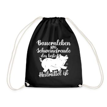 Schwein Schweinebauer Bauernhof Schweine - Turnbeutel - Schwarz - Vorne