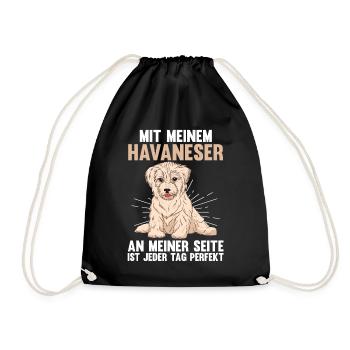 Hund Havaneser - Turnbeutel - Schwarz - Vorne