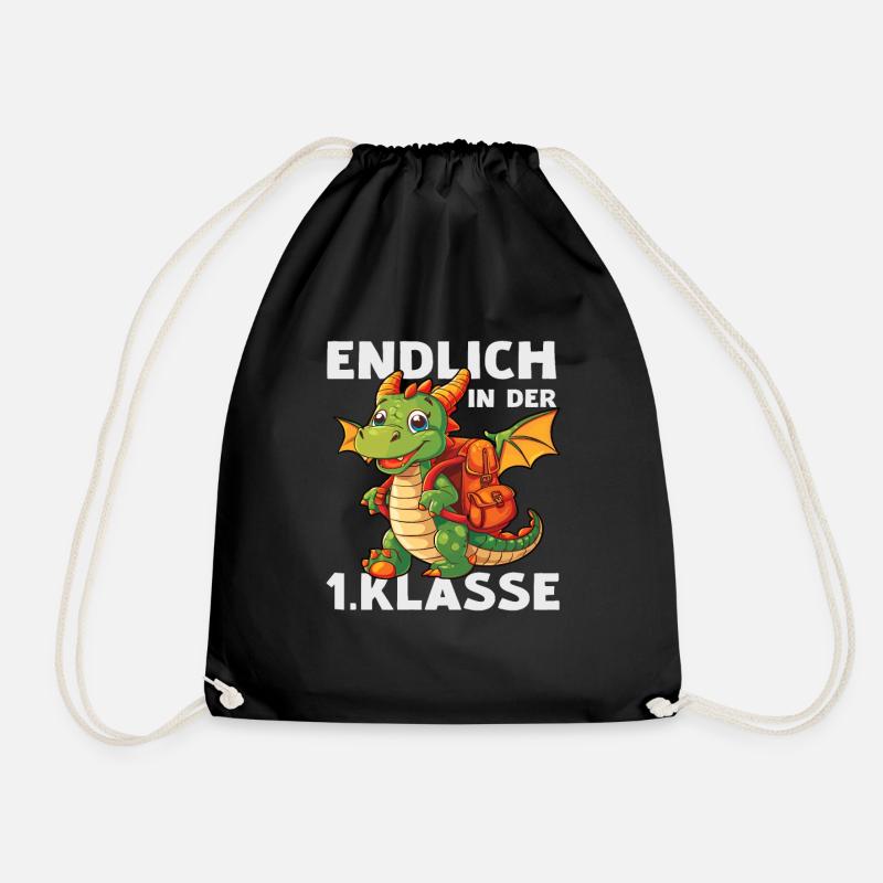 Drache 1 Klasse Einschulung Schule Drachen Spruch - Turnbeutel - Schwarz