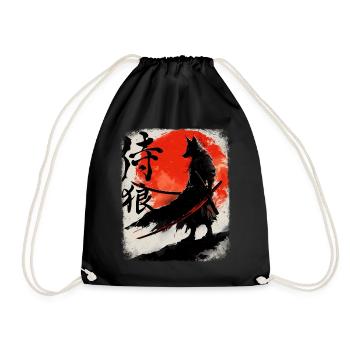 samurai wolf kanji ninja budo martial arts wolf - Drawstring Bag - black - Front