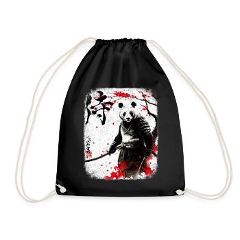 Samurai panda kanji ninja budo martial arts japan - Drawstring Bag - black - Front