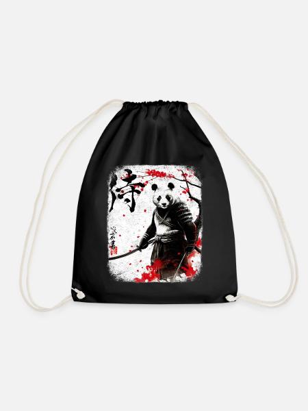 Samurai panda kanji ninja budo martial arts japan - Drawstring Bag - black