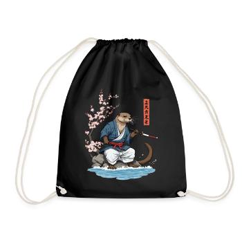 Kawaii Samurai Otter Ukiyo-E Kunst Streetwear - Turnbeutel - Schwarz - Vorne