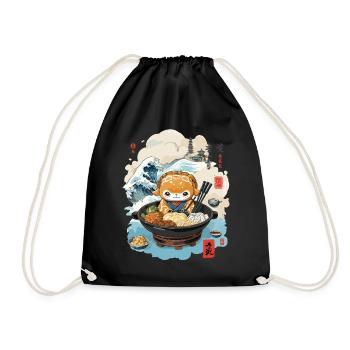 Shabu Shabu Ukiyo-E Kawaii Japanese Food Design - Drawstring Bag - black - Front
