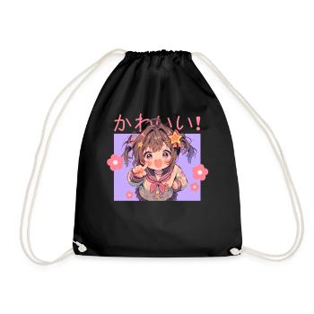 Kawaii School Girl Anime Japanese Cute Otaku - Turnbeutel - Schwarz - Vorne