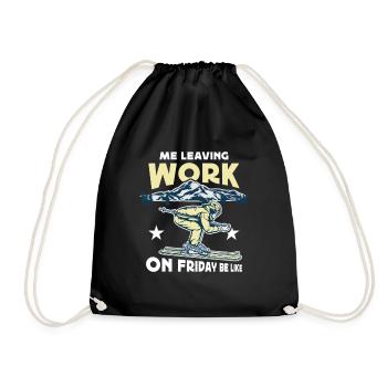 Leaving Work on Friday, Skiing, Downhill, Alps - Drawstring Bag - black - Front