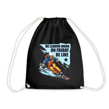 Leaving Work on Friday, Holiday, Skiing, Alps - Drawstring Bag - black - Front