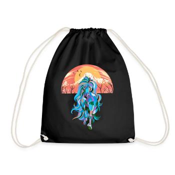Wildnis Fantasy Wildpferd Pferde Pony Hengst bunt - Turnbeutel - Schwarz - Vorne