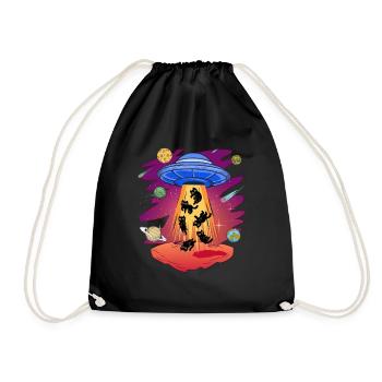 Cats of UFO Kidnapped Alien Saucer - Drawstring Bag - black - Front
