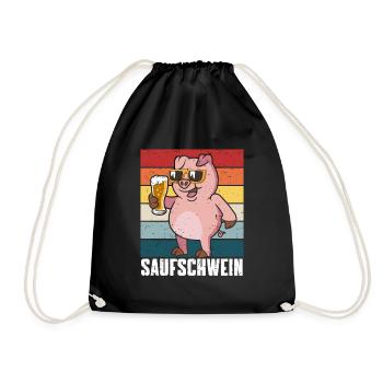 Biertrinker Schwein Saufschwein Bier Party - Turnbeutel - Schwarz - Vorne