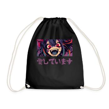 Creepy Anime Girl Yandere Gothic Harajuku Japanese - Turnbeutel - Schwarz - Vorne