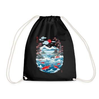 Aesthetic Koi Carp Japan Vintage Streetwear - Drawstring Bag - black - Front