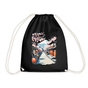 Tokyo Retro Streetwear Japan Edo Time Aesthetic - Drawstring Bag - black - Front