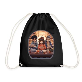 Anime Librarians Reading Cute Boba Tea Gaming - Drawstring Bag - black - Front