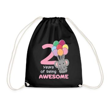 Elefant zum 2. Geburtstag Kinder zwei Jahre alt - Turnbeutel - Schwarz - Vorne