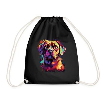 Watercolor Colorful Puggle - Drawstring Bag - black - Front
