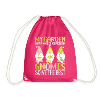 Garden Gnomes Gardening - Drawstring Bag - fuchsia - Front