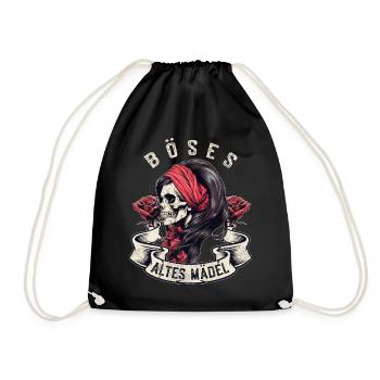 Bad Old Girl Skull Roses Biker Bandana - Drawstring Bag - black - Front