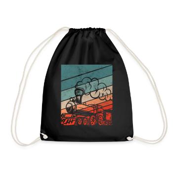 Retro Train Driver Train Trains Hobby Gift - Drawstring Bag - black - Front