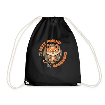 My Best Friend Has Whiskers Hauskatze Miezekatze - Turnbeutel - Schwarz - Vorne
