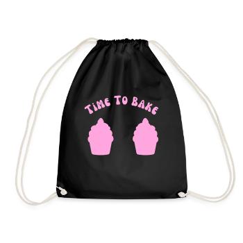 "Time To Bake" Funny Cupcakes Baker Dessert - Drawstring Bag - black - Front
