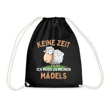 Ich muss zu meinen Mädels! Lustiger Schaf Schäfer - Turnbeutel - Schwarz - Vorne