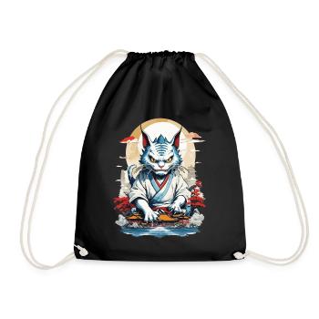 Asian Monster Cat Japan Yokai Ukiyo-E Style - Drawstring Bag - black - Front