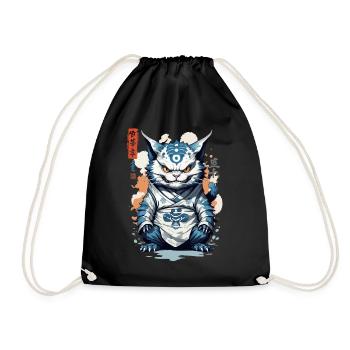 Yokai Cat Ukiyo-E Vintage Streetwear Cat Style - Drawstring Bag - black - Front