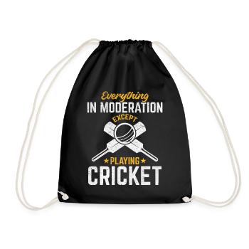 Cricketing - Everything in moderation except playi - Drawstring Bag - black - Front