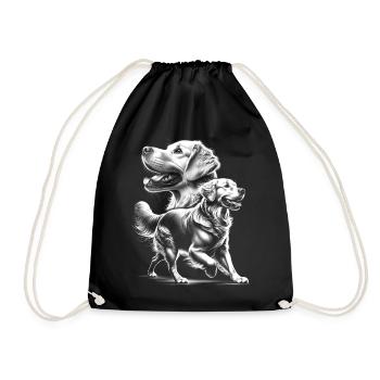 Golden Retriever as a photorealistic portrait - Drawstring Bag - black - Front