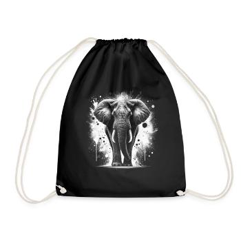 Elephant as a portrait with cool paint splashes - Drawstring Bag - black - Front