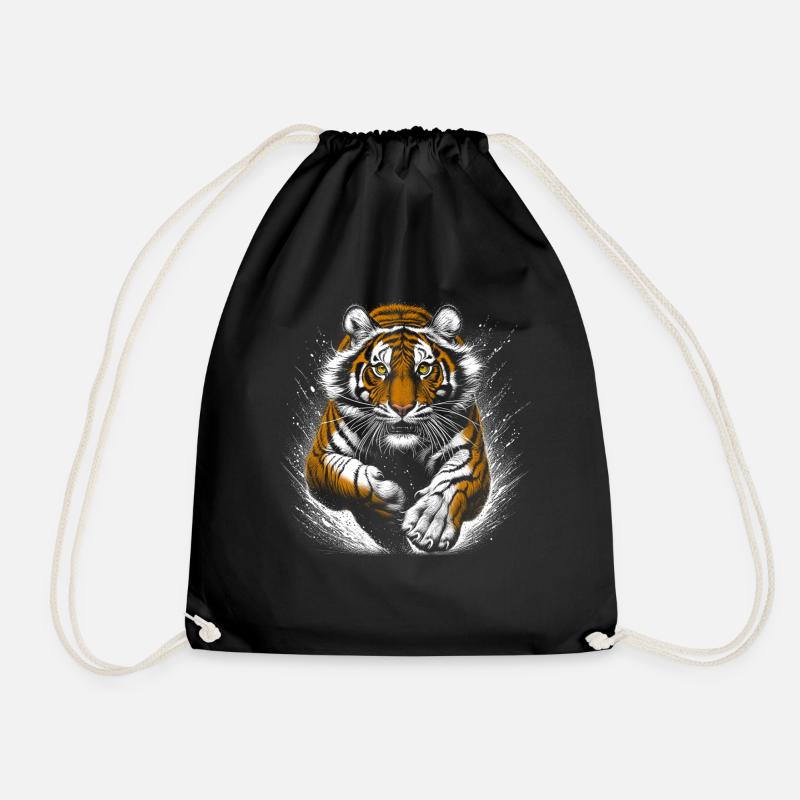 Cool tiger in the jump - Drawstring Bag - black