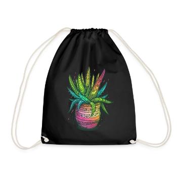 Aloe Vera Psychedelic Succulent Plant Gardener - Drawstring Bag - black - Front
