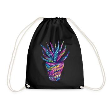 Aloe Vera Psychedelic Succulent Plant Garden - Drawstring Bag - black - Front