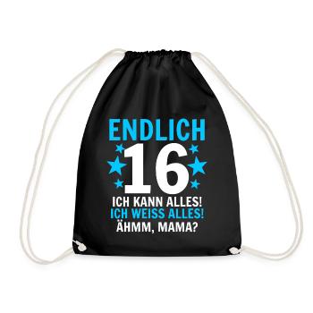 16. Geburtstag - Turnbeutel - Schwarz - Vorne