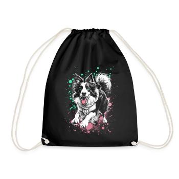Lebensfroher Border Collie mit bunten Farbspritzer - Turnbeutel - Schwarz - Vorne