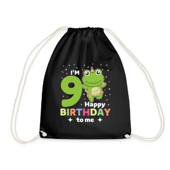 Frog for 9th birthday children nine years old - Drawstring Bag - black - Front