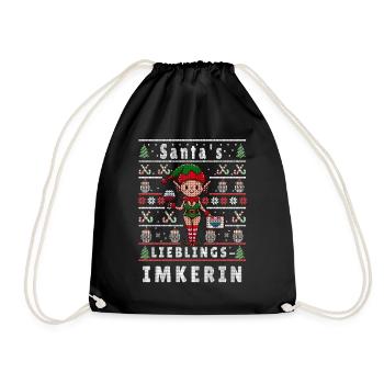 Ugly Weihnachten SANTAS LIEBLINGS Imkerin - Turnbeutel - Schwarz - Vorne