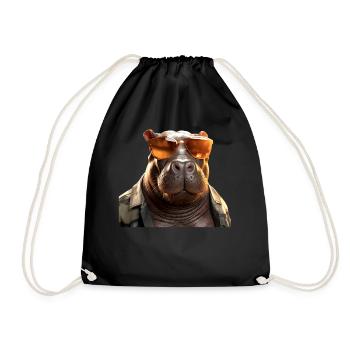 Hippo Hippo Papa Hippopotamus Cool Hippo - Drawstring Bag - black - Front
