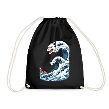 Katzen Welle Ukiyo-E Vintage Japan Streetwear - Turnbeutel - Schwarz - Vorne