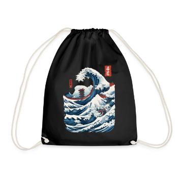 Vintage Japon Ukiyo-E vague Streetwear Design - Sac de sport léger - noir - Devant
