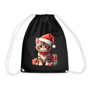 Christmas Katze Nikolaus Weihnachtsmann Katzen - Turnbeutel - Schwarz - Vorne
